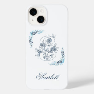 Initial "S" Blue Monogram Calm Floral Case-Mate iPhone 14 Hülle