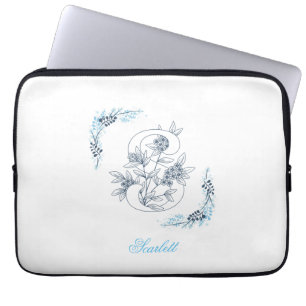 Initial "S" Blue Monogram Calm Floral Laptopschutzhülle