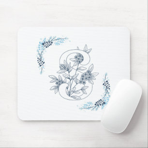 Initial "S" Blue Monogram Calm Floral Mousepad