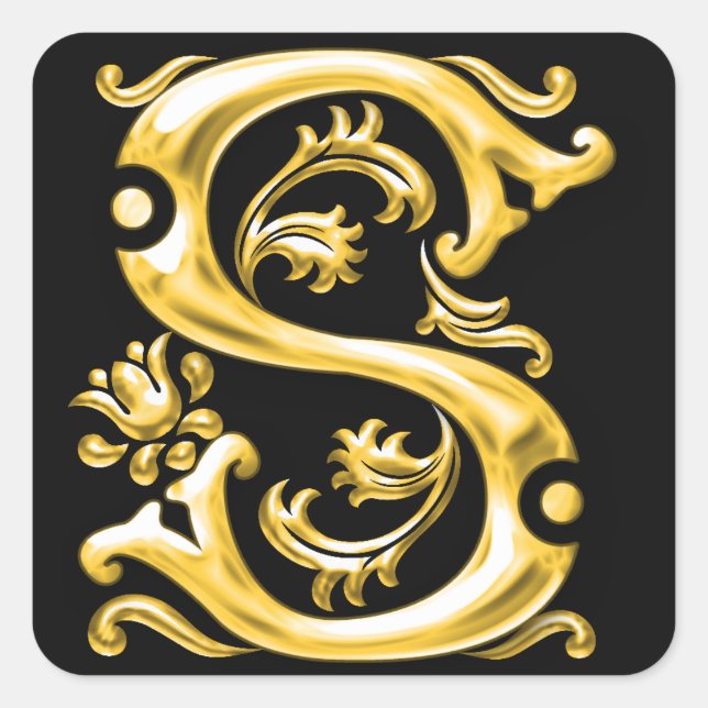 Initial-S-Monogramm-Aufkleber in Gold Quadratischer Aufkleber (Vorderseite)