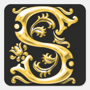 Initial-S-Monogramm-Aufkleber in Gold Quadratischer Aufkleber
