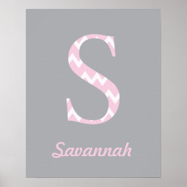 Initial S" Personalisierter Zickzack Rosa Baby Nam Poster