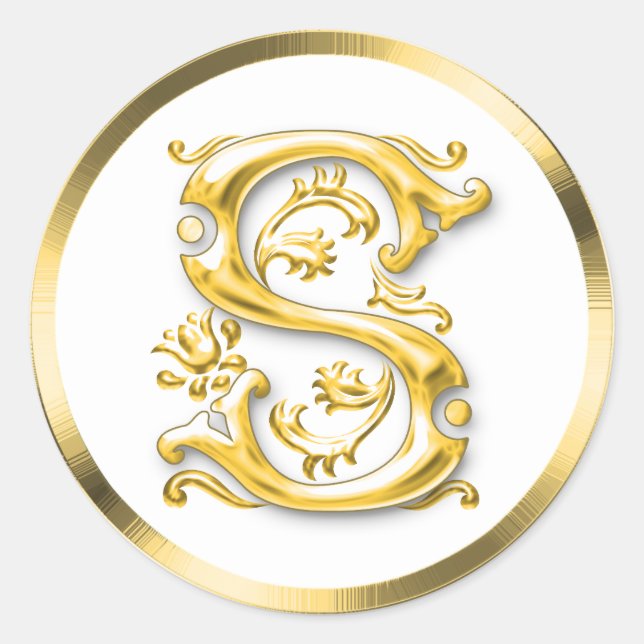 Initial S Round Aufkleber in Gold (Vorderseite)