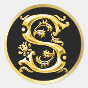 Initial S Round Aufkleber in Gold