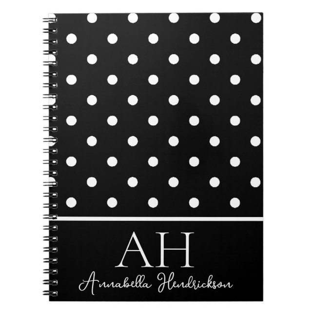 Initial Schwarz-Weiß-Polka-Dots-Monogramm Notizblock (Vorderseite)