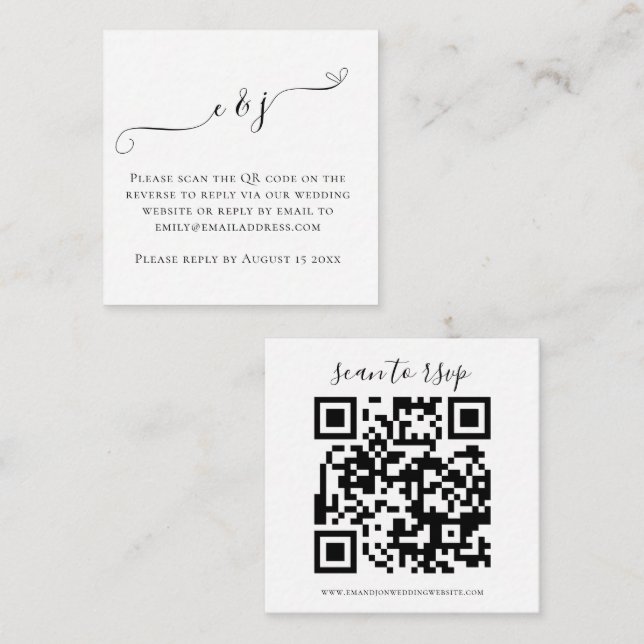 Initial Script QR Code Hochzeiten Schwarz-weiße UA Begleitkarte (Vorne/Hinten)