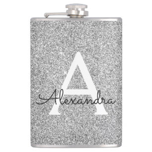 Initial Silver Glitzer und Sparkle Monogram Flachmann