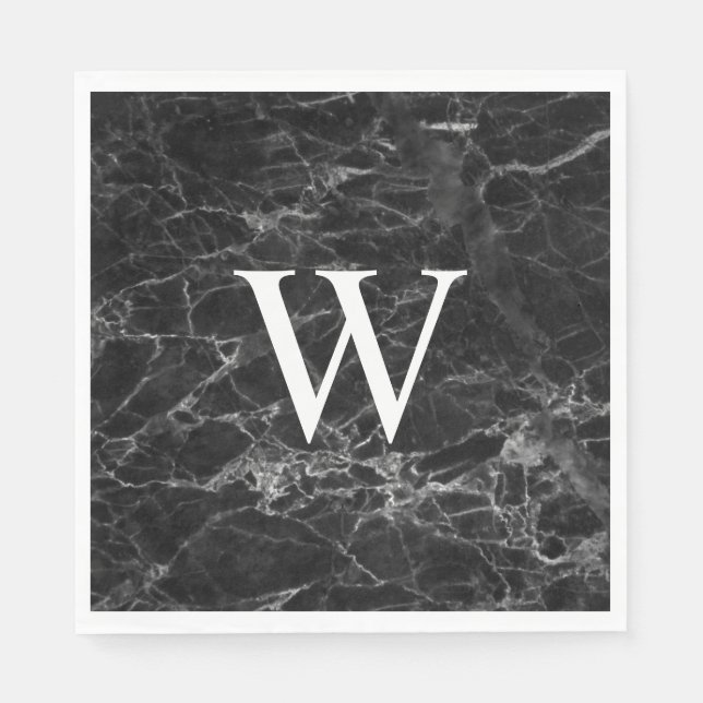Initial Square Custom Paper Napkins aus schwarzem  Serviette (Vorderseite)