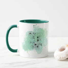Initial T Aquarellmonogramm Grün Botanisch Tasse