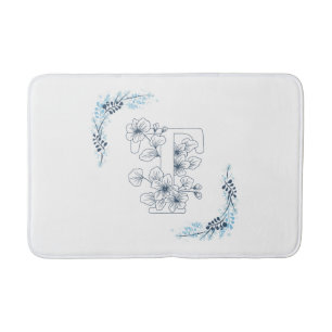 Initial "T" Blue Monogram Calm Floral Badematte