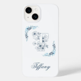 Initial "T" Blue Monogram Calm Floral Case-Mate iPhone 14 Hülle