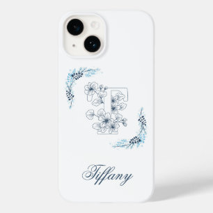 Initial "T" Blue Monogram Calm Floral Case-Mate iPhone 14 Hülle