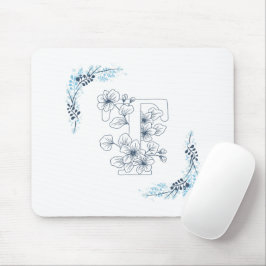 Initial "T" Blue Monogram Calm Floral Mousepad