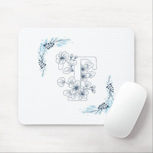 Initial "T" Blue Monogram Calm Floral Mousepad