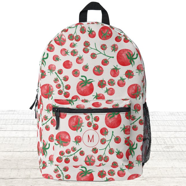 Initial Tomato Watercolor Mediterrane Monogramm Bedruckter Rucksack (Fun monogram initial personalized watercolor tomato Mediterranean backpack)