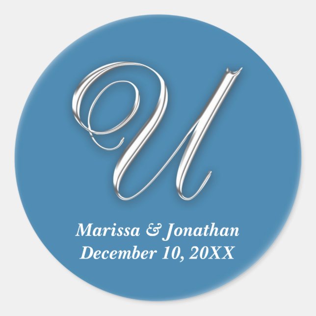 Initial U blauer Monogramm individuelle Name favor Runder Aufkleber (Vorderseite)