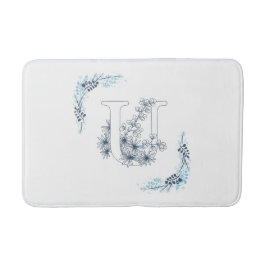 Initial "U" Blue Monogram Calm Floral Badematte