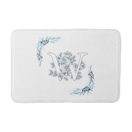 Initial "W" Blue Monogram Calm Floral Badematte
