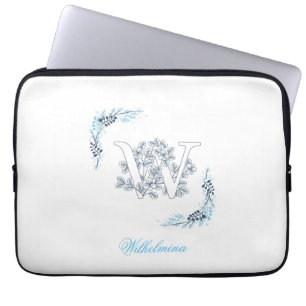 Initial "W" Blue Monogram Calm Floral Laptopschutzhülle