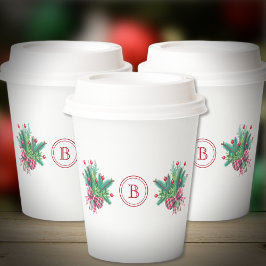 Initial, Watercolor Berries & Greenery Bouquet Pappbecher