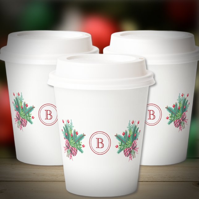 Initial, Watercolor Berries & Greenery Bouquet Pappbecher (Von Creator hochgeladen)