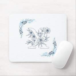 Initial "X" Blue Monogram Calm Floral Mousepad