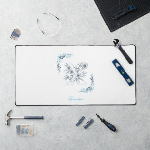 Initial "X" Blue Monogram Calm Floral Schreibtischunterlage