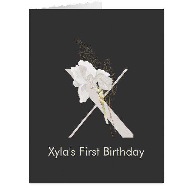 Initial X mit schwarzer Blume in Weich (Vorderseite)