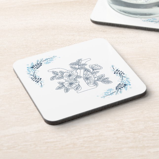 Initial "Y" Blue Monogram Calm Floral Getränkeuntersetzer (Linke Seite)