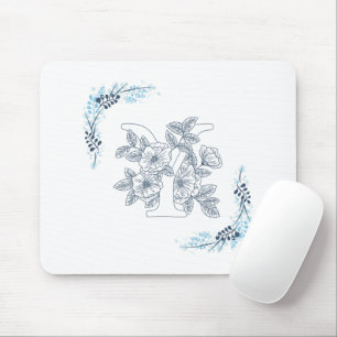 Initial "Y" Blue Monogram Calm Floral Mousepad
