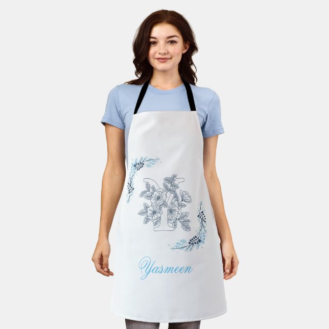 Initial "Y" Blue Monogram Calm Floral Schürze (Getragen)