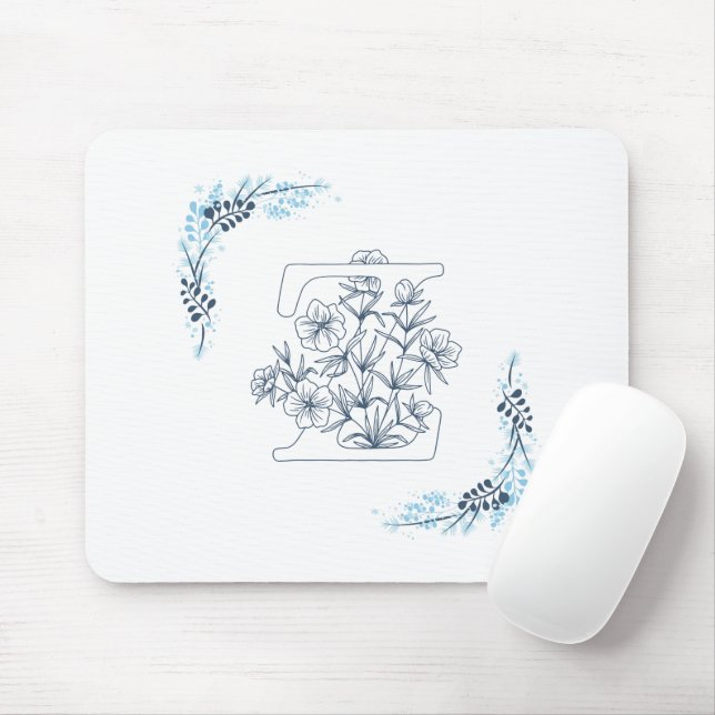 Initial "Z" Blue Monogram Calm Floral Mousepad (Mit Mouse)