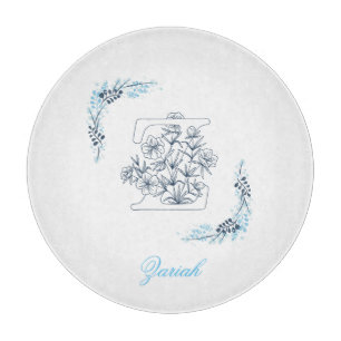 Initial "Z" Blue Monogram Calm Floral Schneidebrett