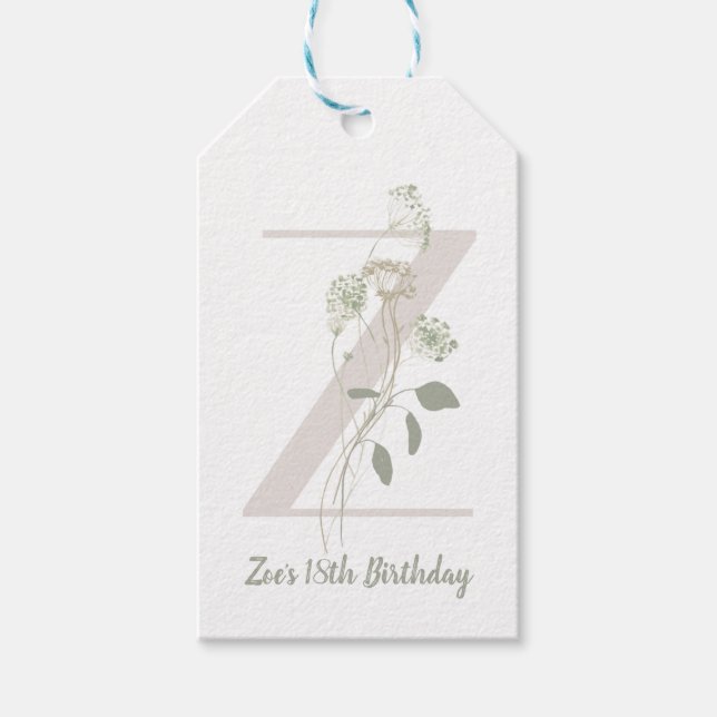Initial Z mit Blume für weiche Farben Geschenkanhänger (Vorderseite)
