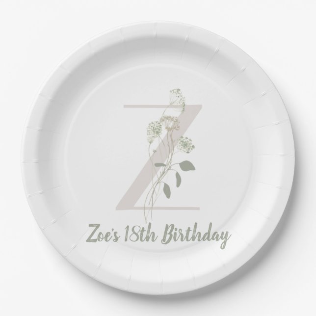 Initial Z mit Soft-Blume Custom Classic Pappteller (Vorderseite)