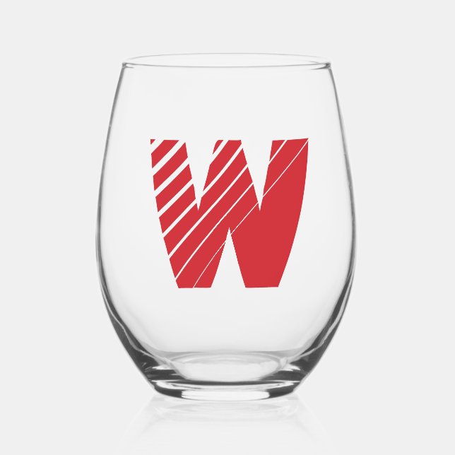 Initialbrief des Motors Red Modern Monogram Weinglas Ohne Stiel (Vorderseite)