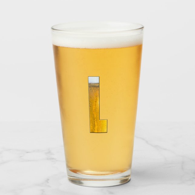 Initialbrief L der Funny Beer Head Monogram Glas (Vorne (Gefüllt))