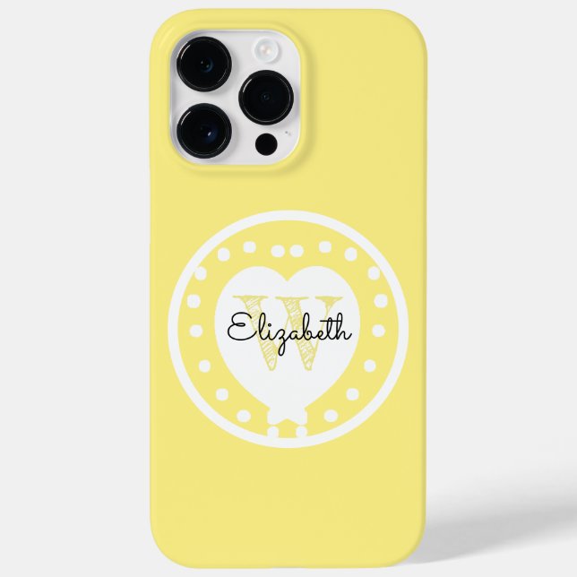 Initialbuchstabe des Chic Monogram Yellow White He Case-Mate iPhone 14 Pro Max Hülle (Rückseite)