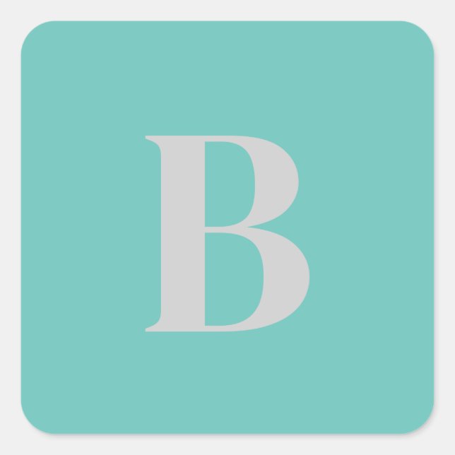 Initialbuchstabe Einmaliges Aquamarin-Grau-Monogra Quadratischer Aufkleber (Vorderseite)