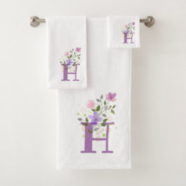 Initialbuchstabe H Plus Blumendesign Badetuch Set