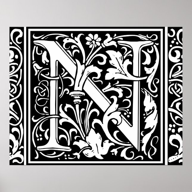 Initialbuchstabe N Mittelalterliches Monogramm Vin Poster (Vorne)