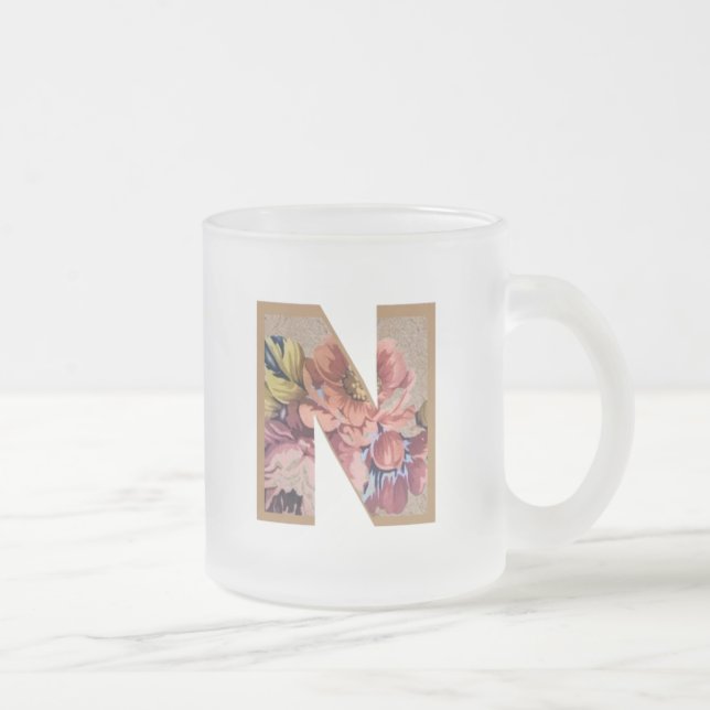Initialbuchstabe N Monogramm für rustikale Floral Mattglastasse (Rechts)