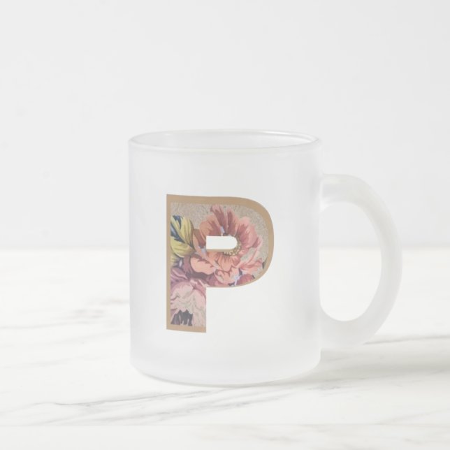Initialbuchstabe P Monogramm der rustikalen Floral Mattglastasse (Rechts)