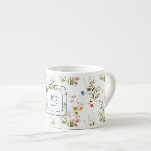 Initiale, Aquarell 1600er Blumenkunst 6oz Espressotasse (Vorderseite Rechts)