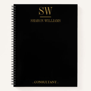 Initiale Berufliche Black-Gold-Monogramm Notizbuch