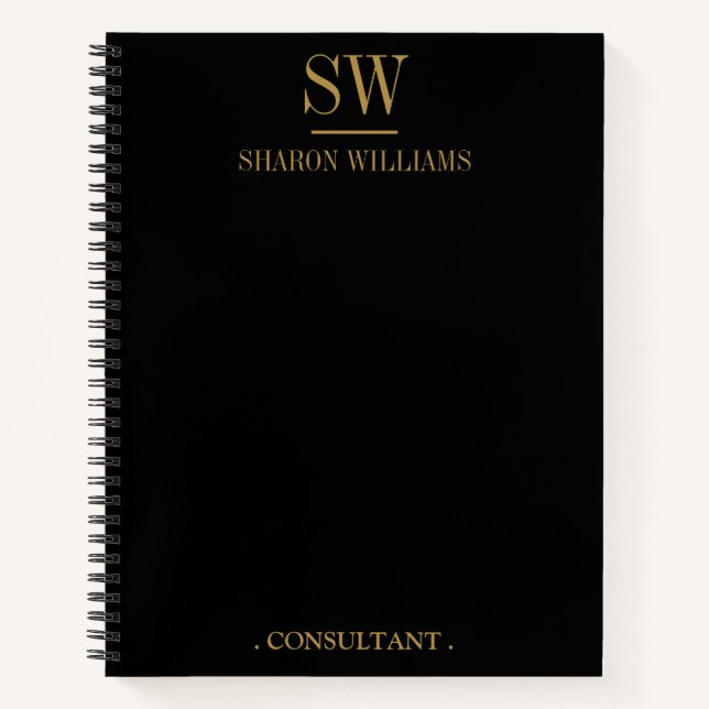 Initiale Berufliche Black-Gold-Monogramm Notizbuch (Vorderseite)