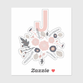 Initiale botanische Blume Schwarz-Pink-Muster Aufkleber