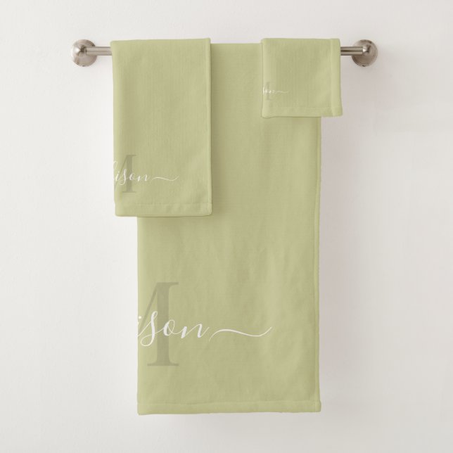 Initiale et nom personnalisable Vert olive brut (En situation)
