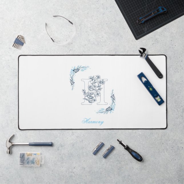 Initiale "H" Monogramme bleu Calme Floral (Poste de travail)