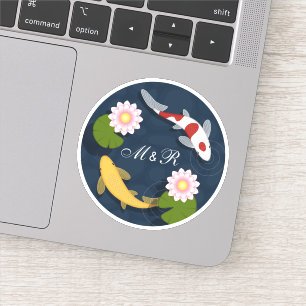 Initiale japanische Koi Fish Pond Monogram Aufkleber